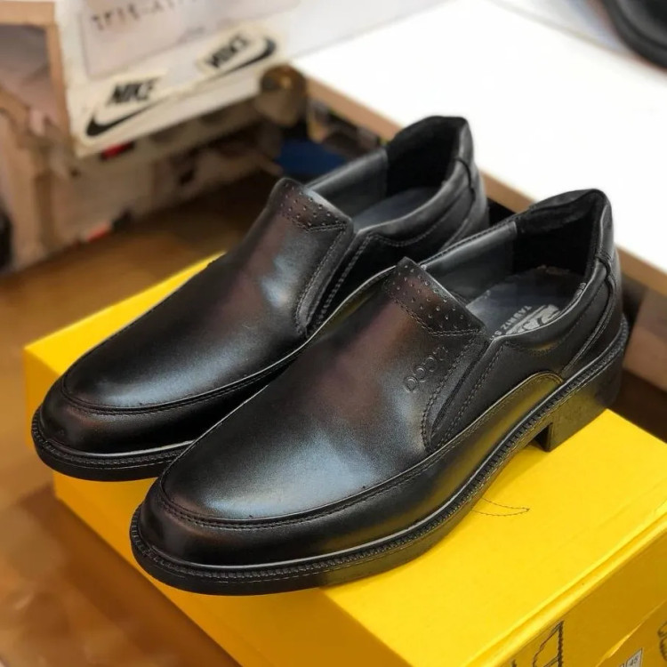 کفش چرم طبیعی مردانه کلاسیک مدل بی بند راحت طبی بادوام مشکی