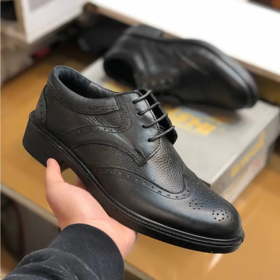 کفش مجلسی مردانه چرم طبیعی مشکی آستر بزی زیره پیو طبی