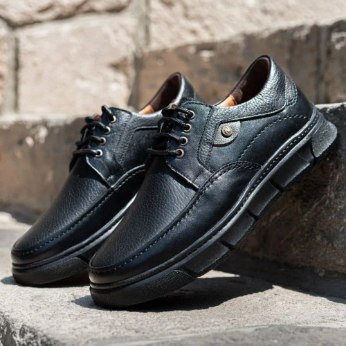 کفش مردانه چرم طبیعی مشکی بنددار شیک و راحت مدل میشل