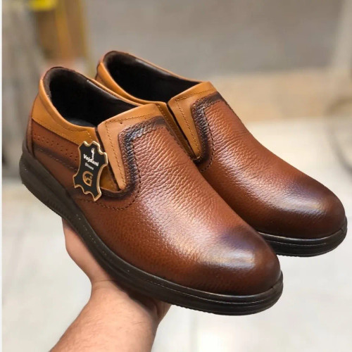 کفش چرم طبیعی مردانه قهوهای شیک و راحت روزمره سبک و بادوام