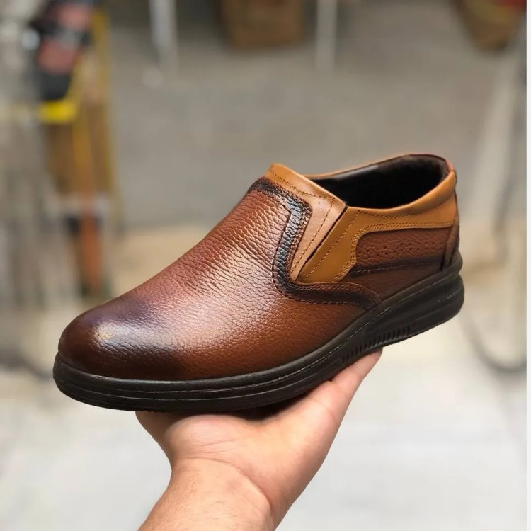 کفش چرم طبیعی مردانه قهوهای شیک و راحت روزمره سبک و بادوام