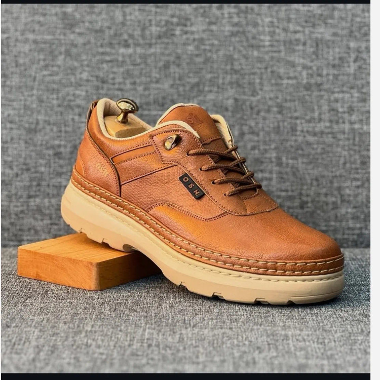 کفش مردانه چرم عسلی شیک و راحت مدل روزمره و نیمه رسمی