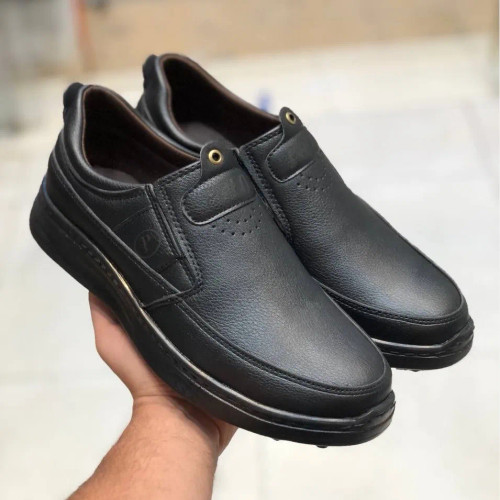 کفش مردانه مدل پولو چرم صنعتی مشکی دوردوخت راحت اداری رسمی