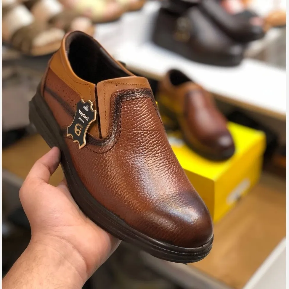 کفش چرم طبیعی مردانه قهوهای شیک و راحت روزمره سبک و بادوام