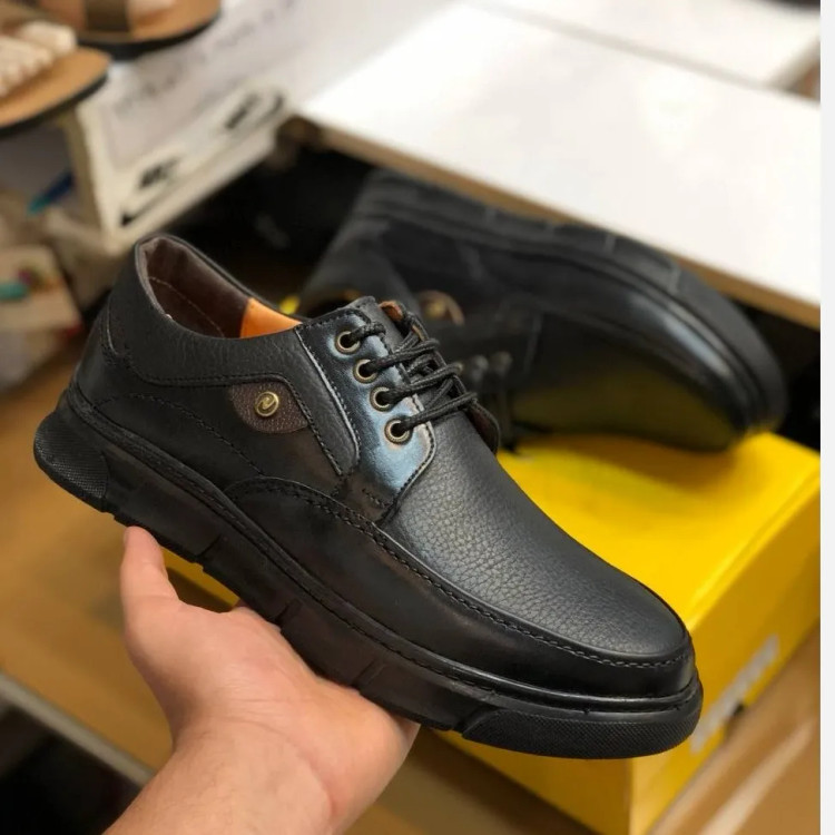 کفش مردانه چرم طبیعی مشکی بنددار شیک و راحت مدل میشل