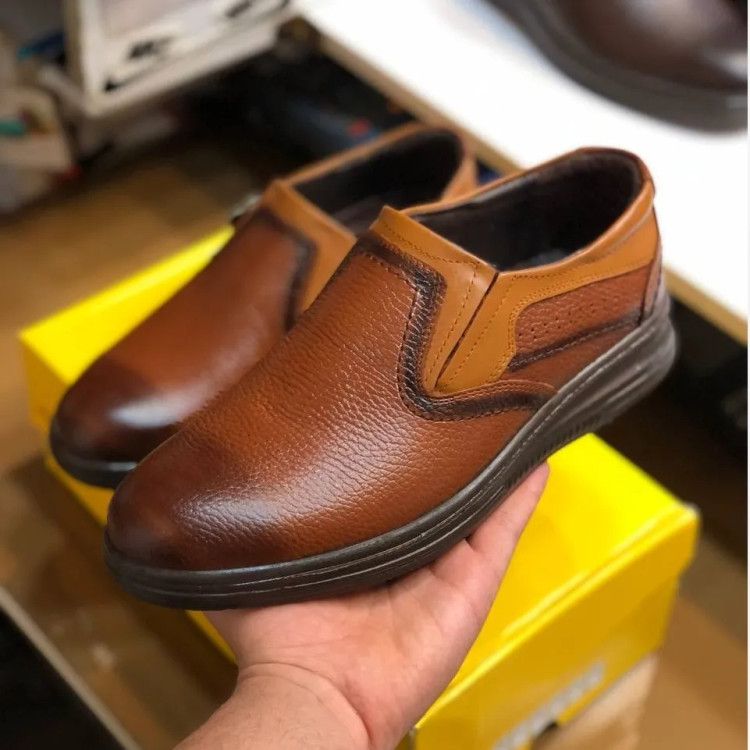 کفش چرم طبیعی مردانه قهوهای شیک و راحت روزمره سبک و بادوام