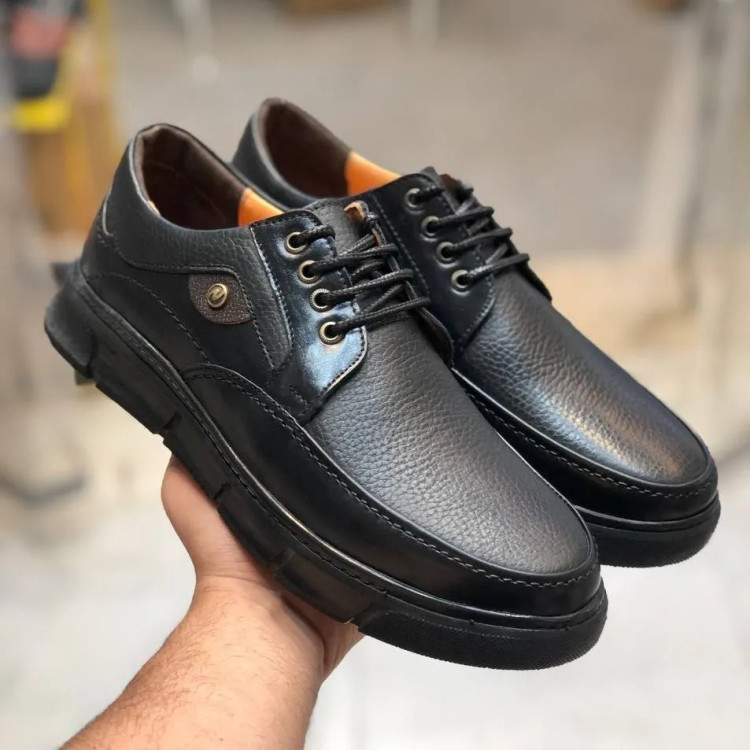 کفش مردانه چرم طبیعی مشکی بنددار شیک و راحت مدل میشل