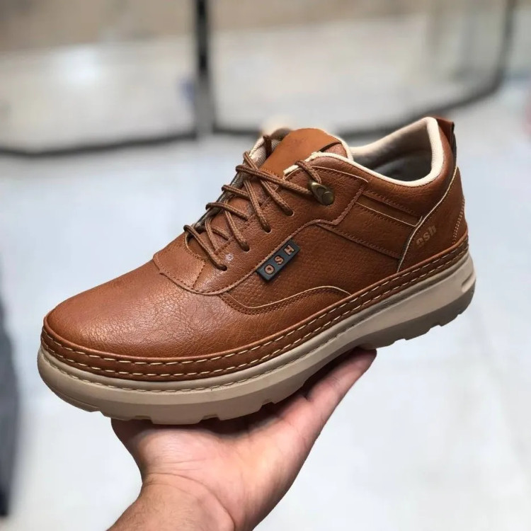 کفش مردانه چرم عسلی شیک و راحت مدل روزمره و نیمه رسمی