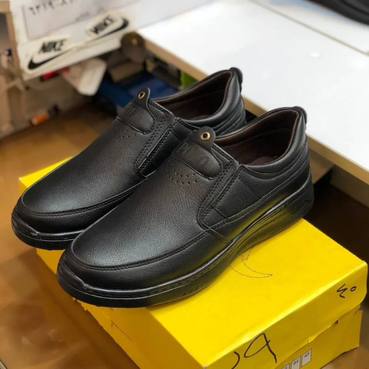 کفش مردانه مدل پولو چرم صنعتی مشکی دوردوخت راحت اداری رسمی