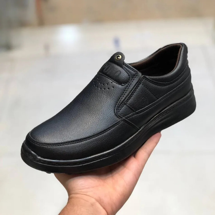 کفش مردانه مدل پولو چرم صنعتی مشکی دوردوخت راحت اداری رسمی