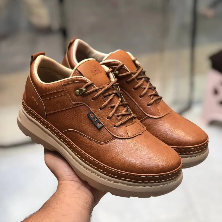 کفش مردانه چرم عسلی شیک و راحت مدل روزمره و نیمه رسمی