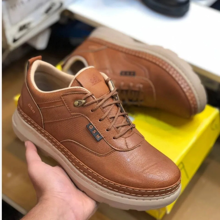 کفش مردانه چرم عسلی شیک و راحت مدل روزمره و نیمه رسمی