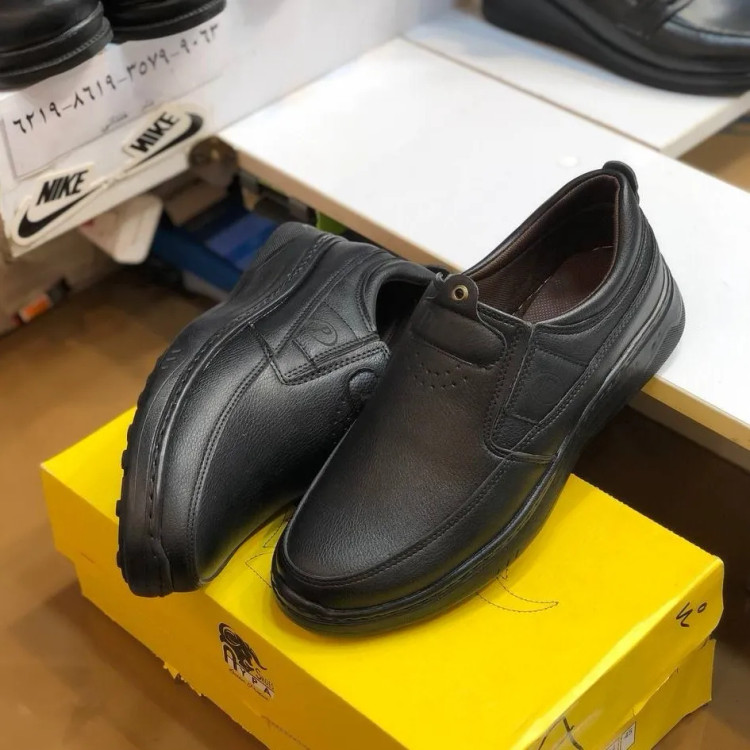 کفش مردانه مدل پولو چرم صنعتی مشکی دوردوخت راحت اداری رسمی