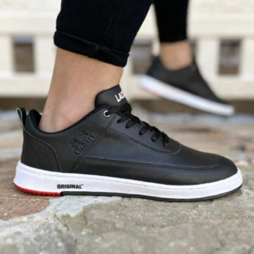 کفش لاگوست مشکی مردانه چرم صنعتی کد 122