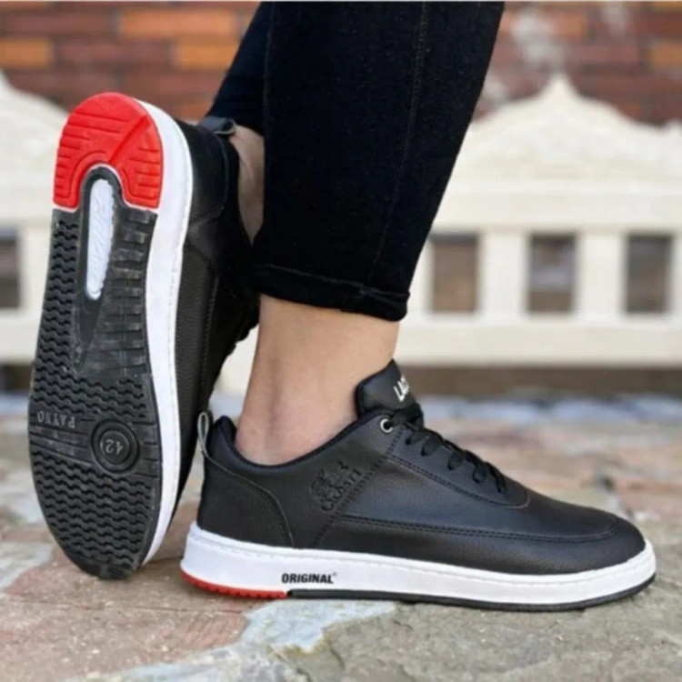 کفش لاگوست مشکی مردانه چرم صنعتی کد 122