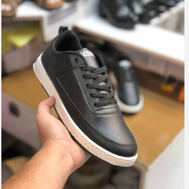 کفش لاگوست مشکی مردانه چرم صنعتی کد 122