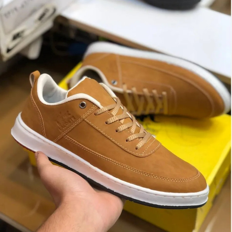 کفش مردانه لاگوست عسلی چرم صنعتی دور دوخت زیره پی وی سی کد 101