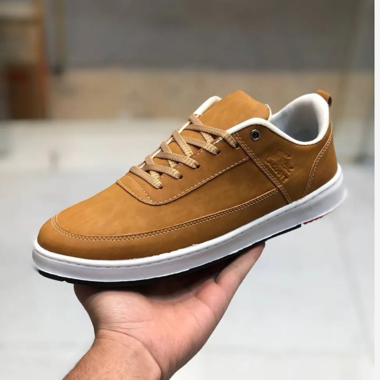 کفش مردانه لاگوست عسلی چرم صنعتی دور دوخت زیره پی وی سی کد 101