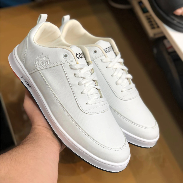 کفش سفید مردانه چرم صنعتی دور دوخت و کف دوخت مدل اسپرت روزمره