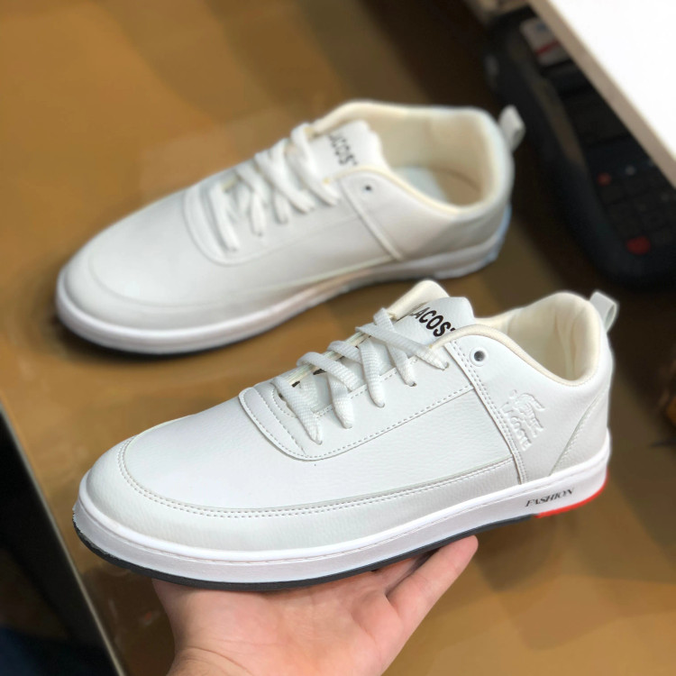 کفش سفید مردانه چرم صنعتی دور دوخت و کف دوخت مدل اسپرت روزمره