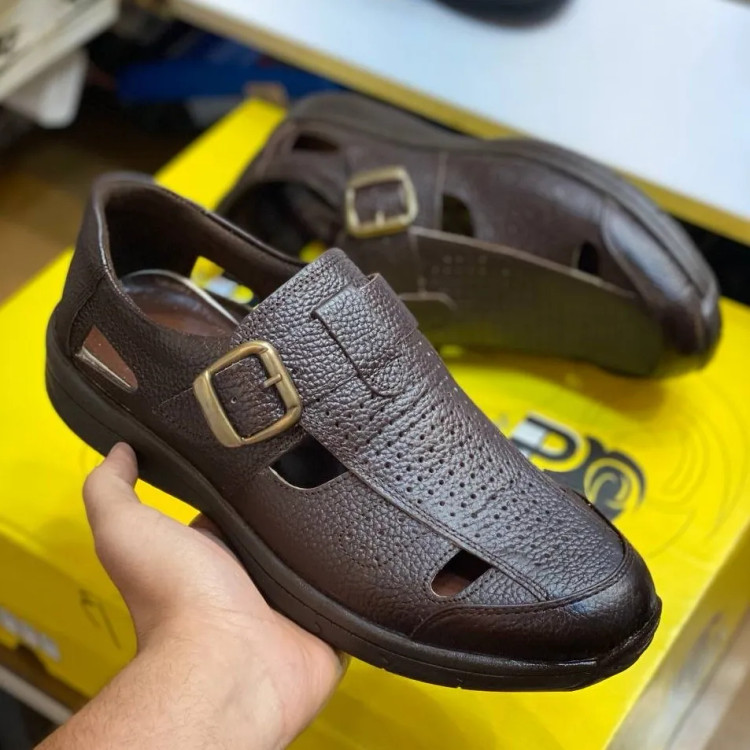 کفش مردانه چرم طبیعی بند سگکی پیاده روی و روزمره راحت شیک بادوام