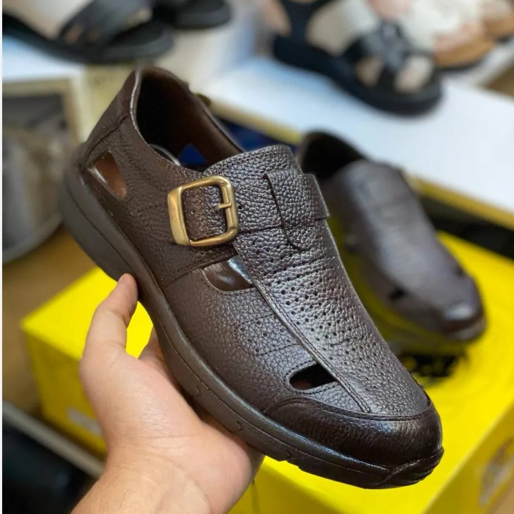 کفش مردانه چرم طبیعی بند سگکی پیاده روی و روزمره راحت شیک بادوام