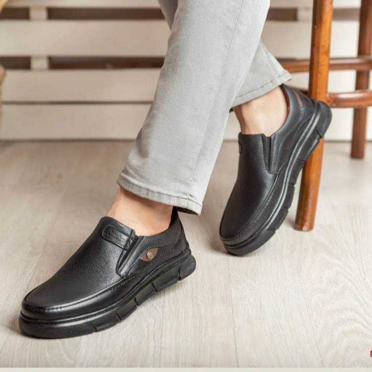 کفش چرم طبیعی مردانه مشکی شیک و راحت مدل میشل زیره پیو طبی بادوام