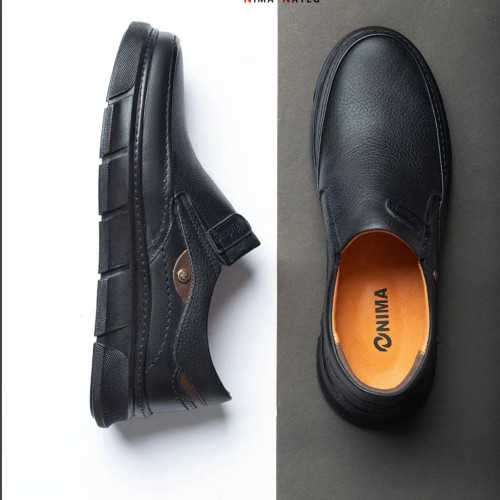 کفش چرم طبیعی مردانه مشکی شیک و راحت مدل میشل زیره پیو طبی بادوام