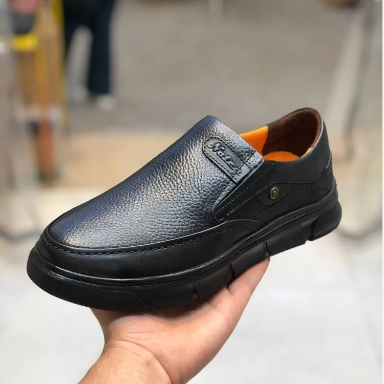 کفش چرم طبیعی مردانه مشکی شیک و راحت مدل میشل زیره پیو طبی بادوام