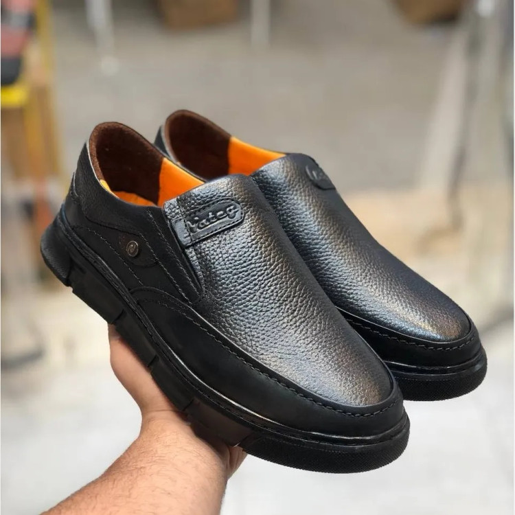 کفش چرم طبیعی مردانه مشکی شیک و راحت مدل میشل زیره پیو طبی بادوام