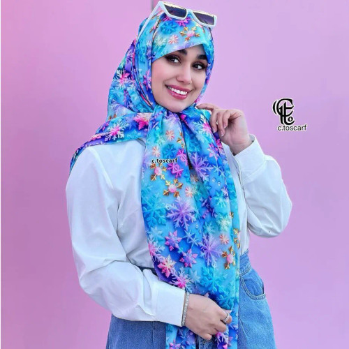 روسری طرح بارلین دخترانه شاد و فانتزی با طرح گلبرگ های رنگی