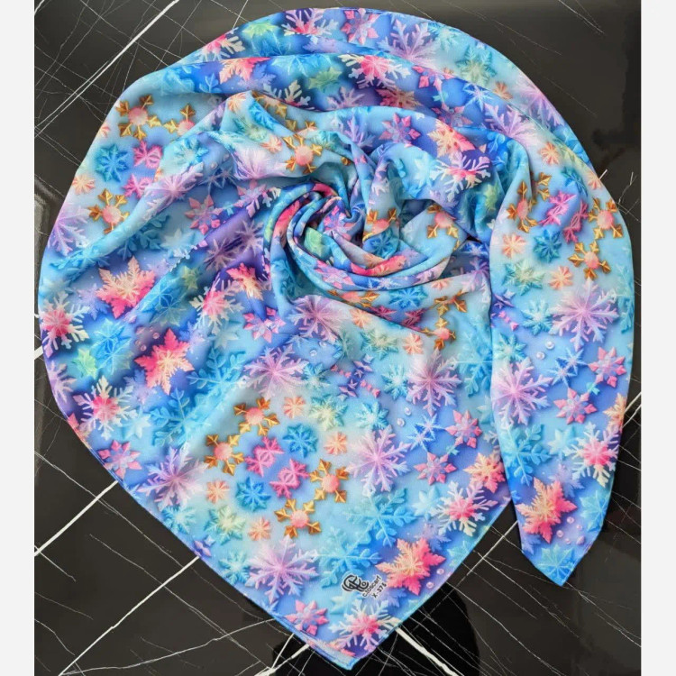 روسری طرح بارلین دخترانه شاد و فانتزی با طرح گلبرگ های رنگی