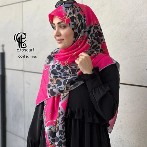 روسری نخی قواره بزرگ طرح ارغوان، سرخابی، 140 سانتیمتر، دورو، شیک و خاص