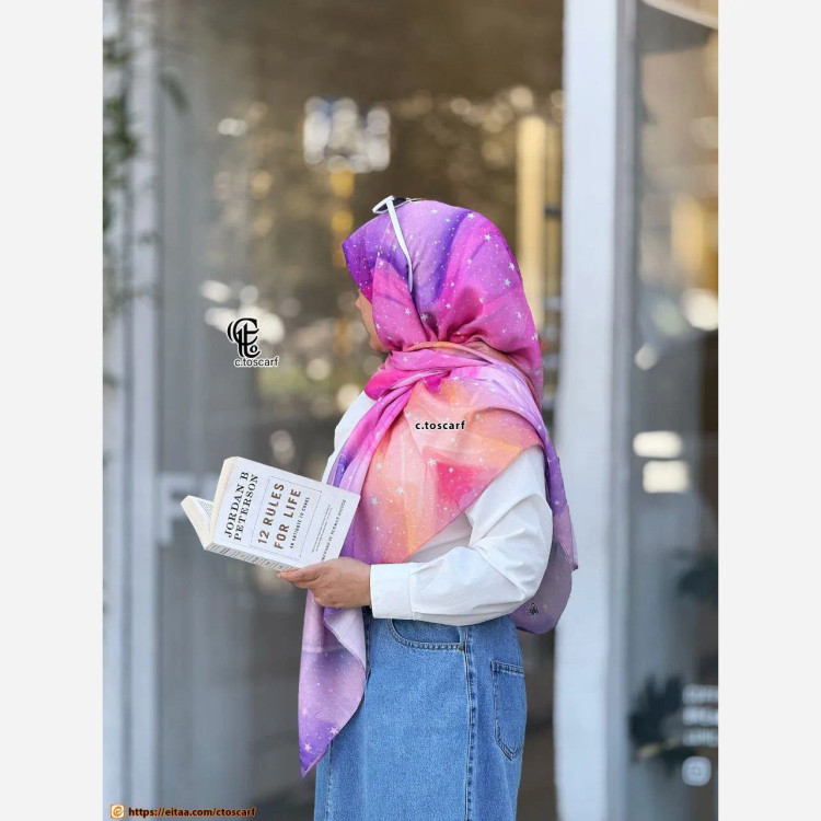 روسری طرح فانتزی دخترانه با طرح ستاره و رنگ شاد - جنس نخ کاستوم سیتو - سایز متوسط