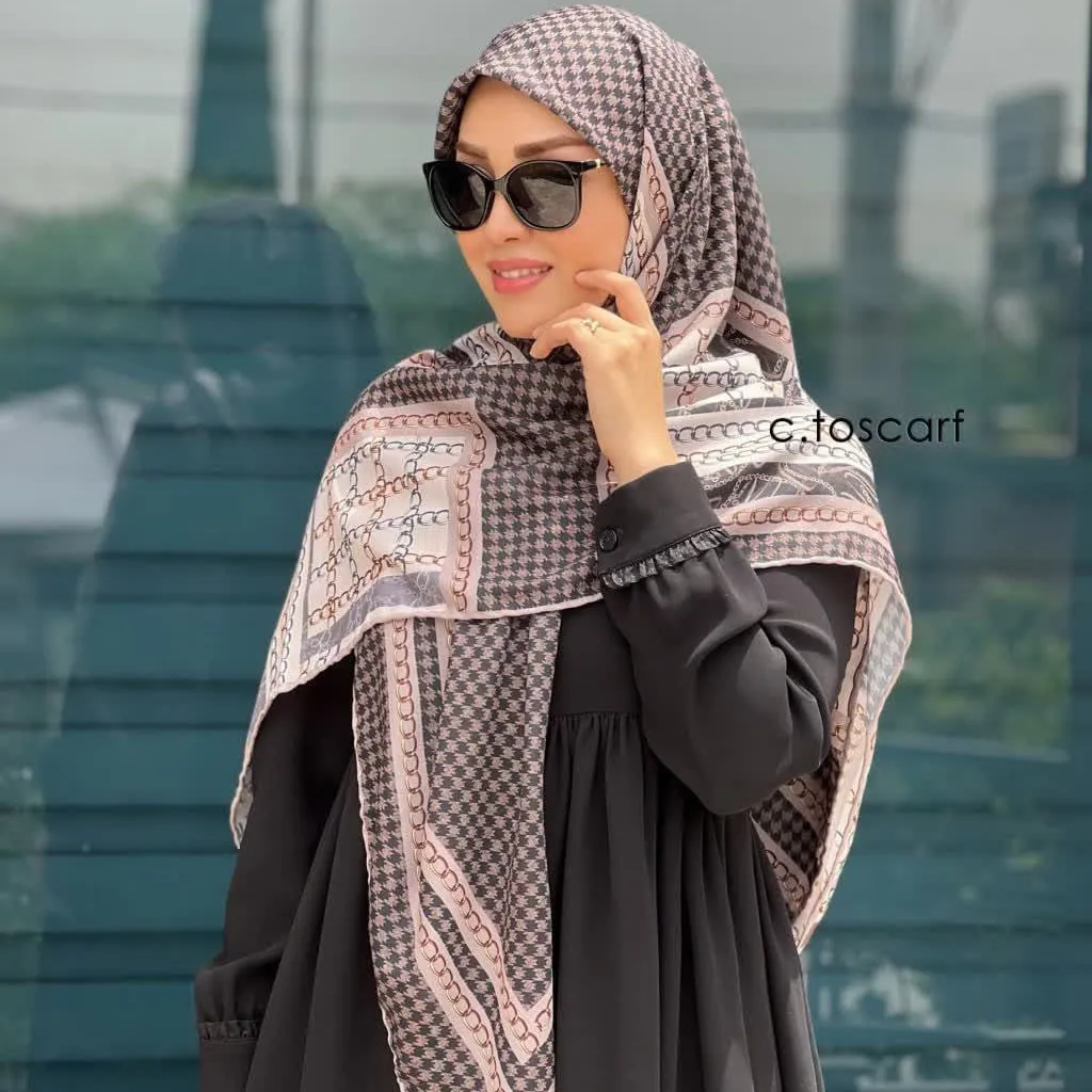 روسری زنانه طرح زنجیری نخ کاستوم سیتو قواره بزرگ 140 سانتی متر