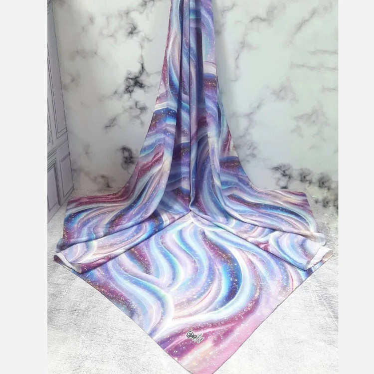 روسری زنانه طرح کهکشان بنفش و آبی سایز 140 جنس نخ کاستوم