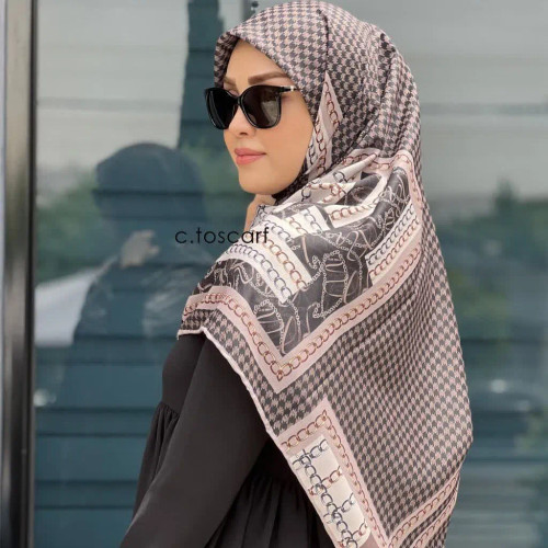 روسری زنانه طرح زنجیری نخ کاستوم سیتو قواره بزرگ 140 سانتی متر