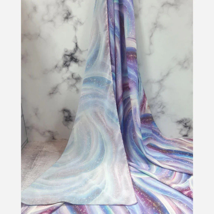 روسری زنانه طرح کهکشان بنفش و آبی سایز 140 جنس نخ کاستوم