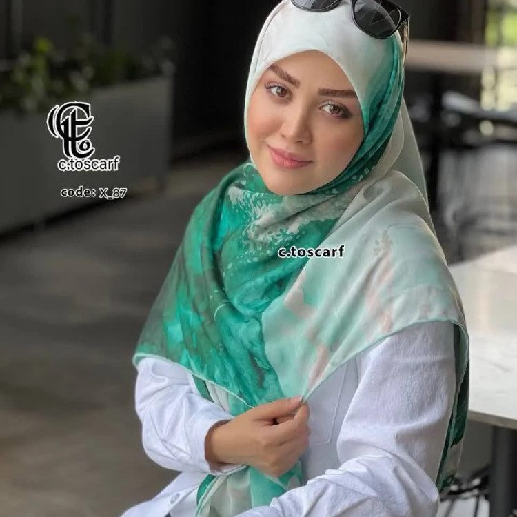 روسری ابری و بادی سبز 140 سانتیمتر طرح خاص جنس نخ کاستوم سیتو