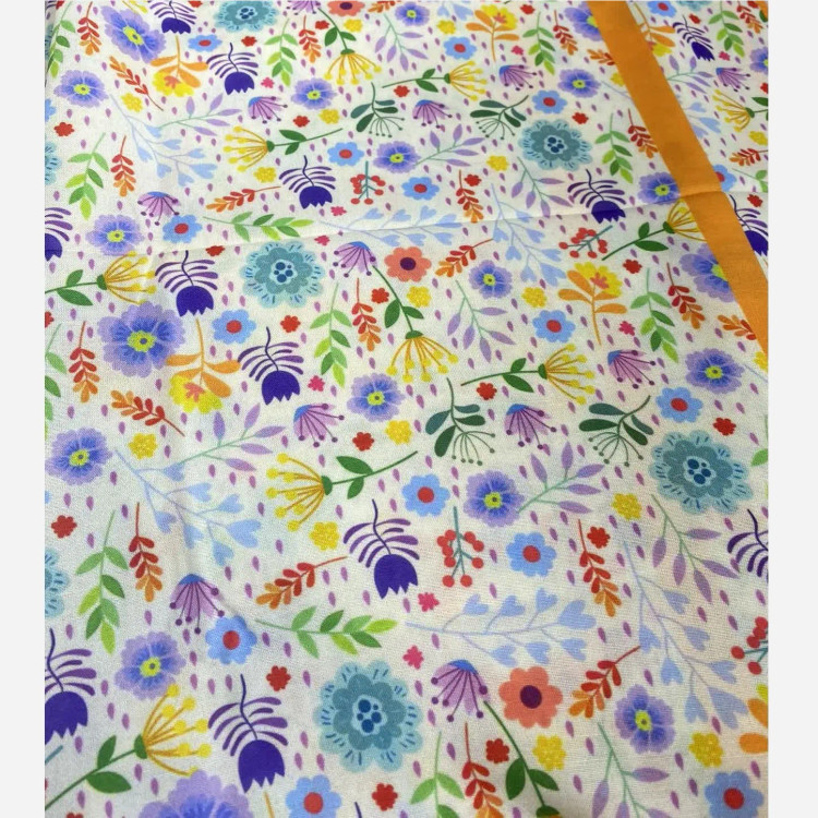 روسری طرح گلدخت بهاری تابستانی قواره بزرگ 140 سانتیمتر نخی طرح گل نارنجی شیک