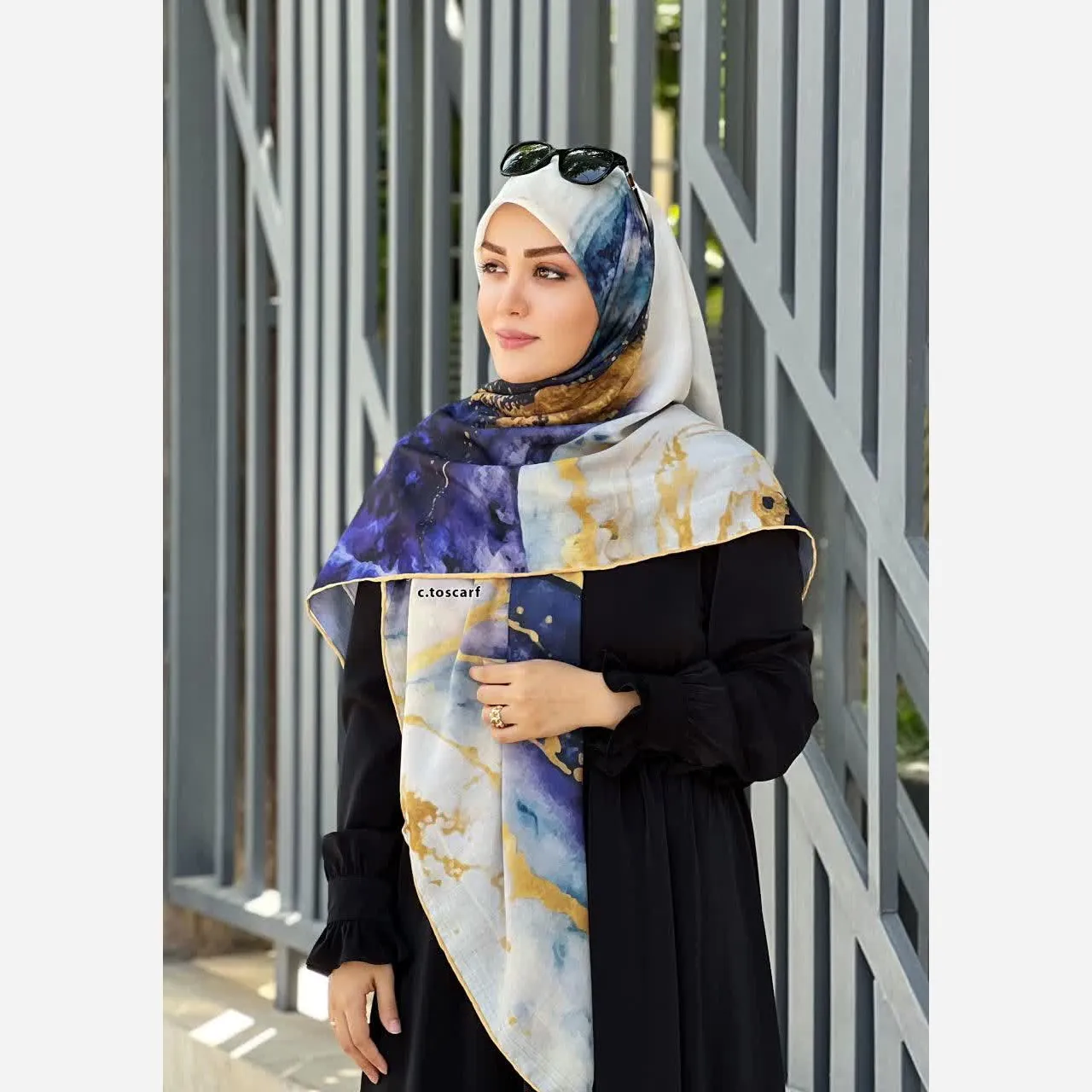 روسری ابری و بادی سبز 140 سانتیمتر طرح خاص جنس نخ کاستوم سیتو