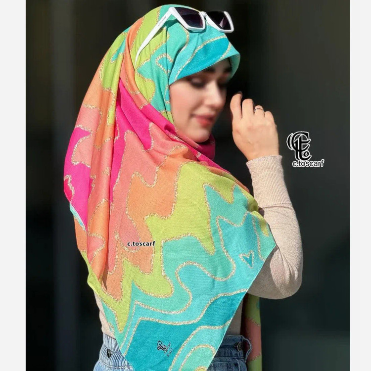 روسری زنانه طرح رنگین کمان با طرح شاد و درخشان - قواره متوسط