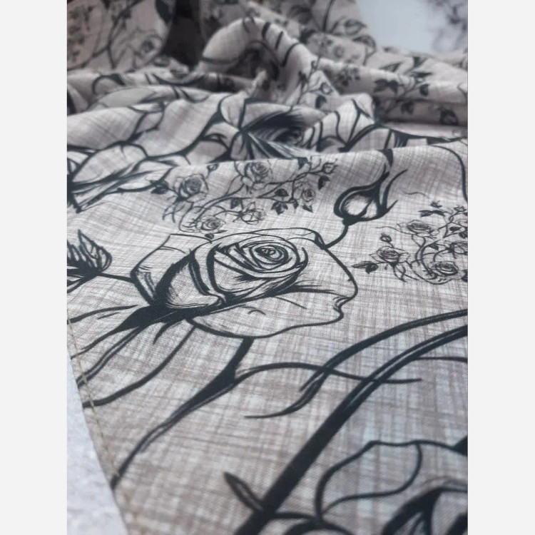 شال زنانه طرح گل رز مشکی طوسی شیک و خاص