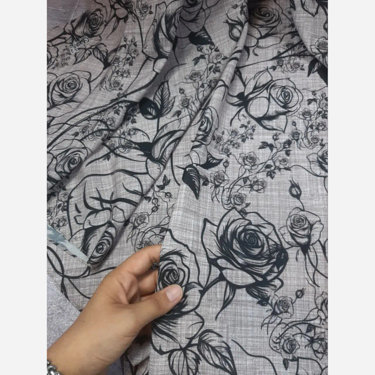 شال زنانه طرح گل رز مشکی طوسی شیک و خاص