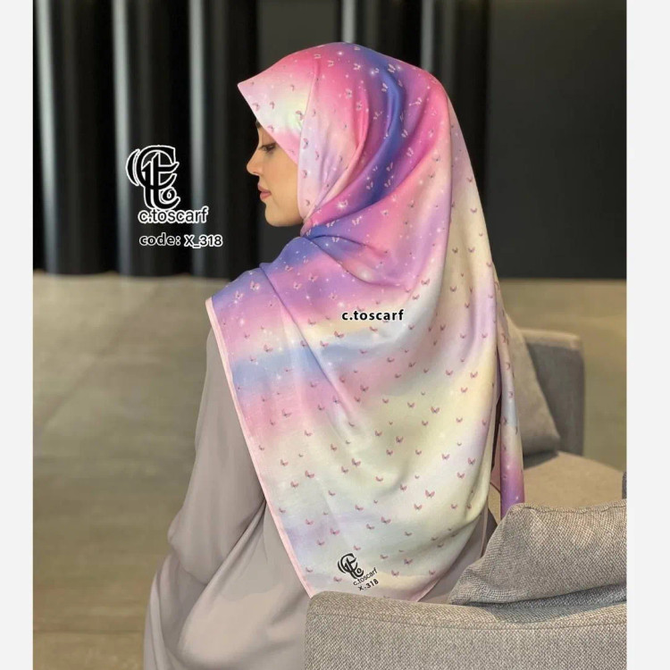 روسری طرح رویا قواره بزرگ 140 نخ سیتو طرح پروانه ای رنگی