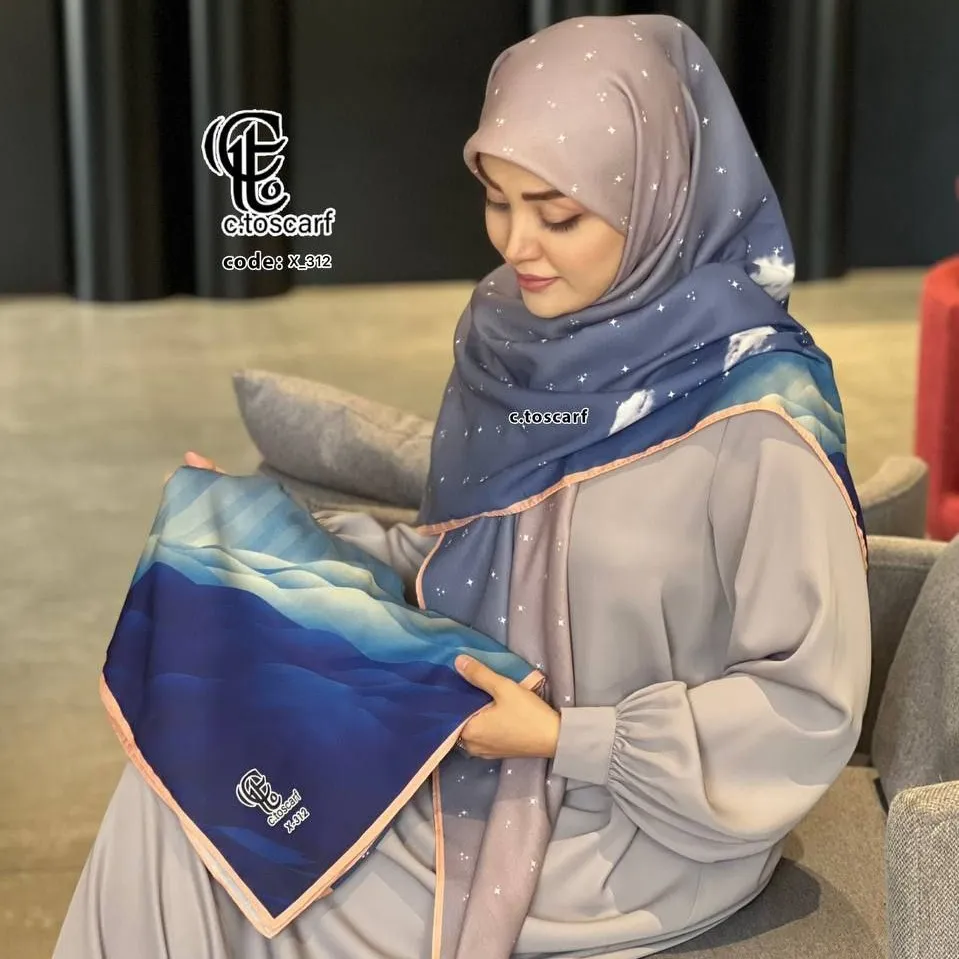 روسری زنانه طرح کوه و آسمان ستاره باران قواره بزرگ 140 نخی کاستوم سیتو