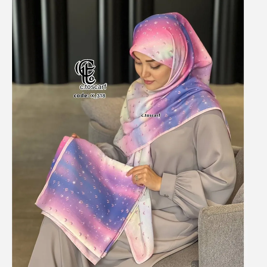 روسری طرح رویا قواره بزرگ 140 نخ سیتو طرح پروانه ای رنگی