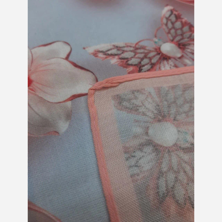 شال و روسری نخی زنانه طرح گل و پروانه قواره بزرگ 140 سانتی متر رنگ آبی صورتی