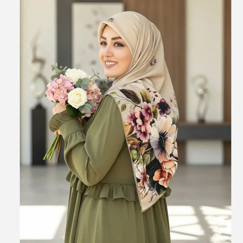 روسری نخی قواره بزرگ طرح گل برجسته 140 سانتی | شال مجلسی خاص