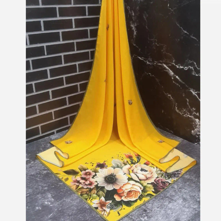 روسری نخی قواره بزرگ طرح گل برجسته 140 سانتی | شال مجلسی خاص